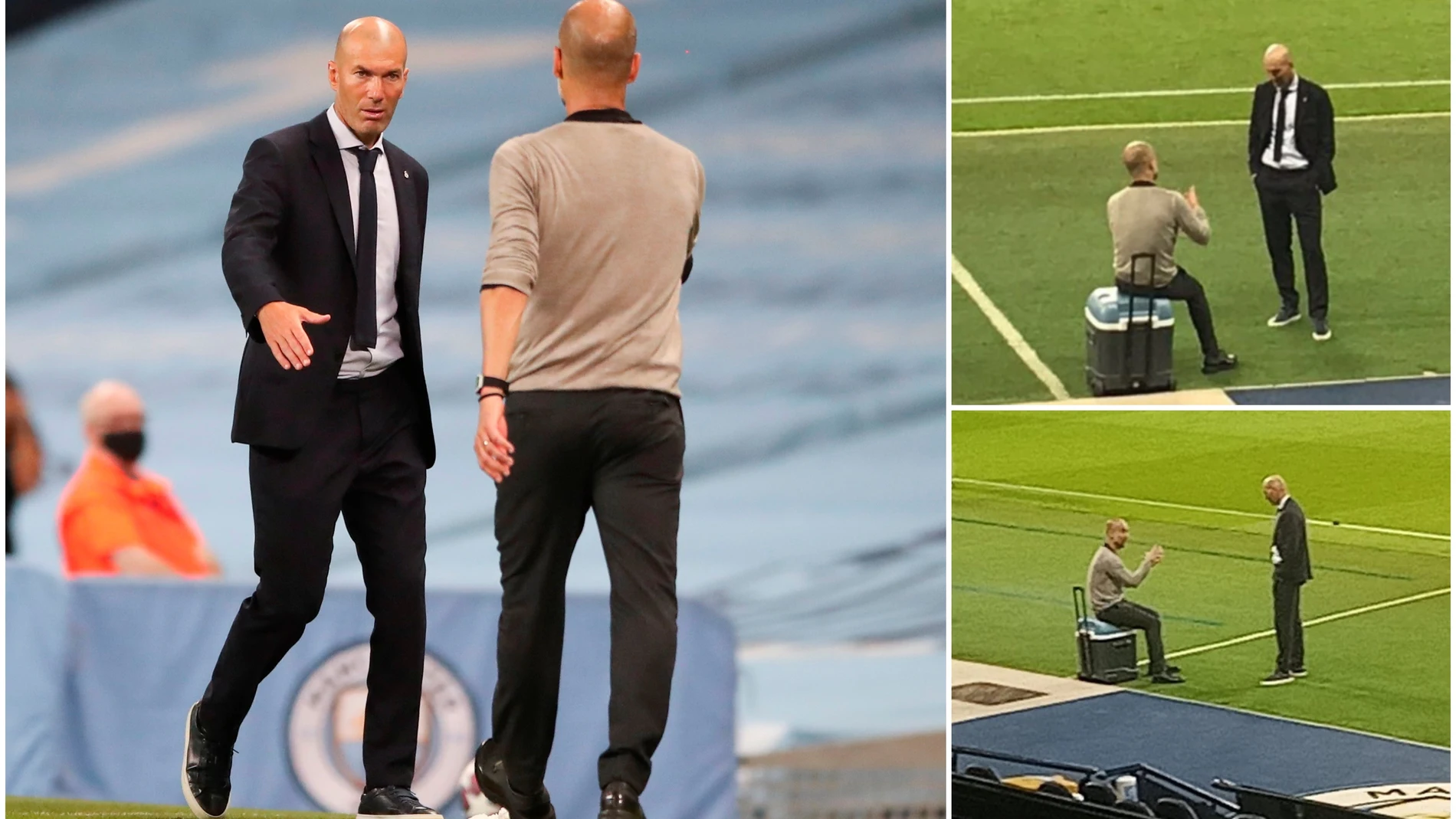 La imagen viral de la charla entre Zidane y Guardiola tras la eliminación de los blancos: "Ojalá podamos cenar un día" La imagen viral de la charla entre Zidane y Guardiola tras la eliminación de los blancos: "Ojalá podamos cenar un día"
