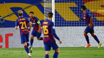 Leo Messi tras marcar un gol al Nápoles en el Camp Nou