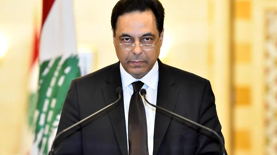 El primer ministro libanés, Hassan Diab, durante su dimisión El primer ministro libanés, Hassan Diab, durante su dimisión