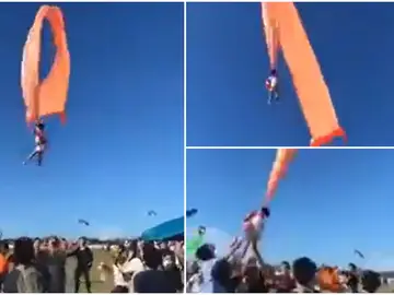 Un niño de tres años sale volando por una ráfaga de viento cuando jugaba con su cometa en Taiwan Un niño de tres años sale volando por una ráfaga de viento cuando jugaba con su cometa en Taiwan