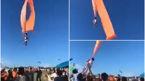 Un niño de tres años sale volando por una ráfaga de viento cuando jugaba con su cometa en Taiwan Un niño de tres años sale volando por una ráfaga de viento cuando jugaba con su cometa en Taiwan