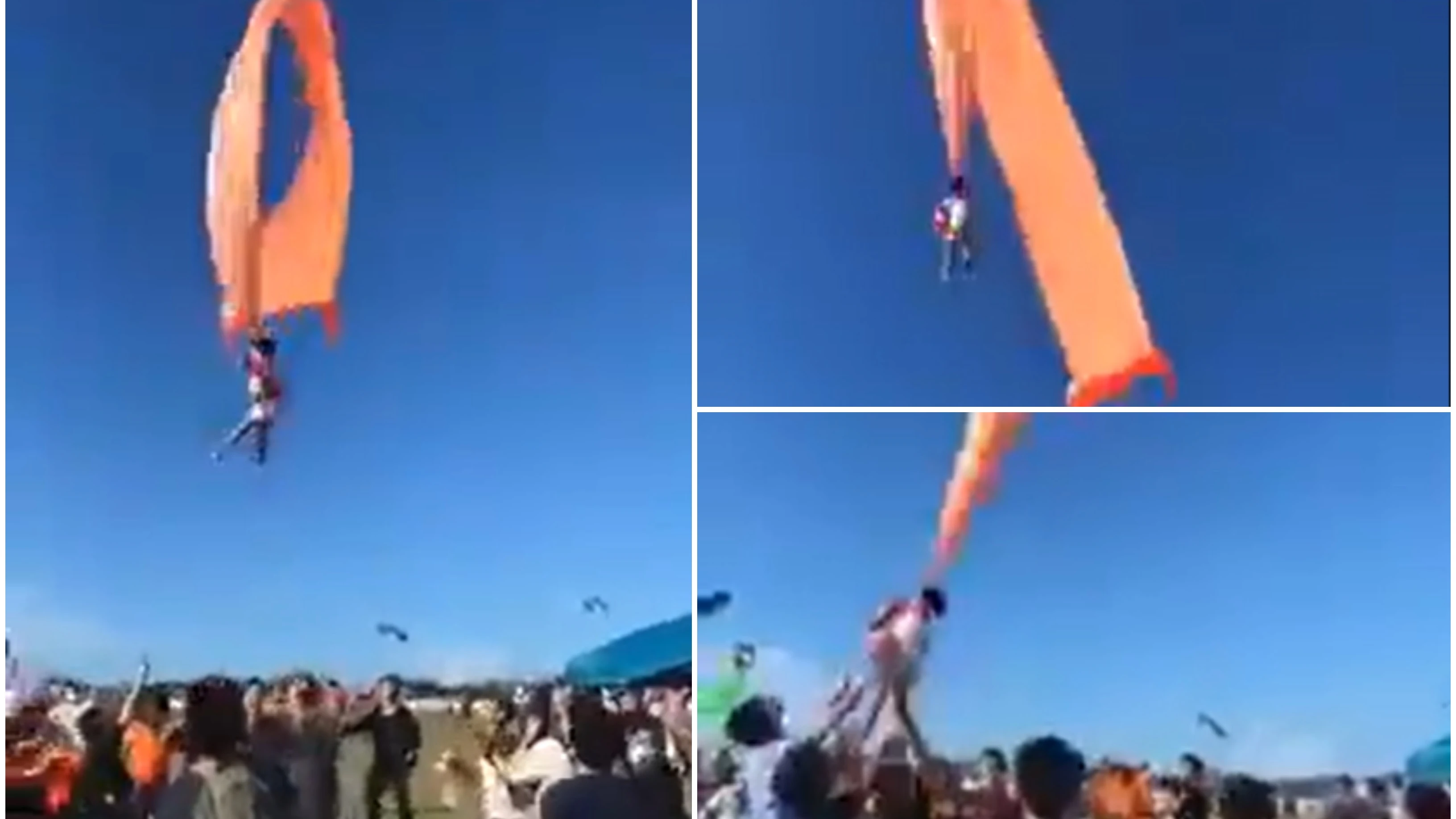 Un ni&ntilde;o de tres a&ntilde;os sale volando por una r&aacute;faga de viento cuando jugaba con su cometa en Taiwan