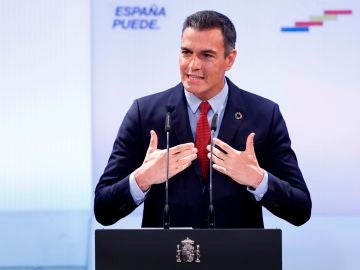 El presidente del Gobierno, Pedro Sánchez, durante la conferencia