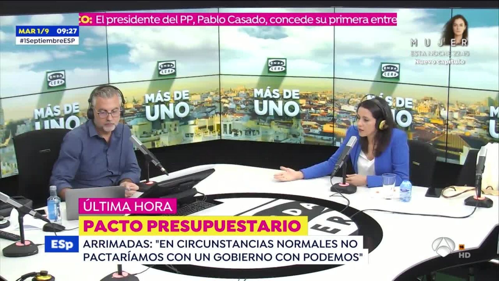 Inés Arrimadas ve complicada la negociación de los Presupuestos con un Gobierno integrado por Podemos