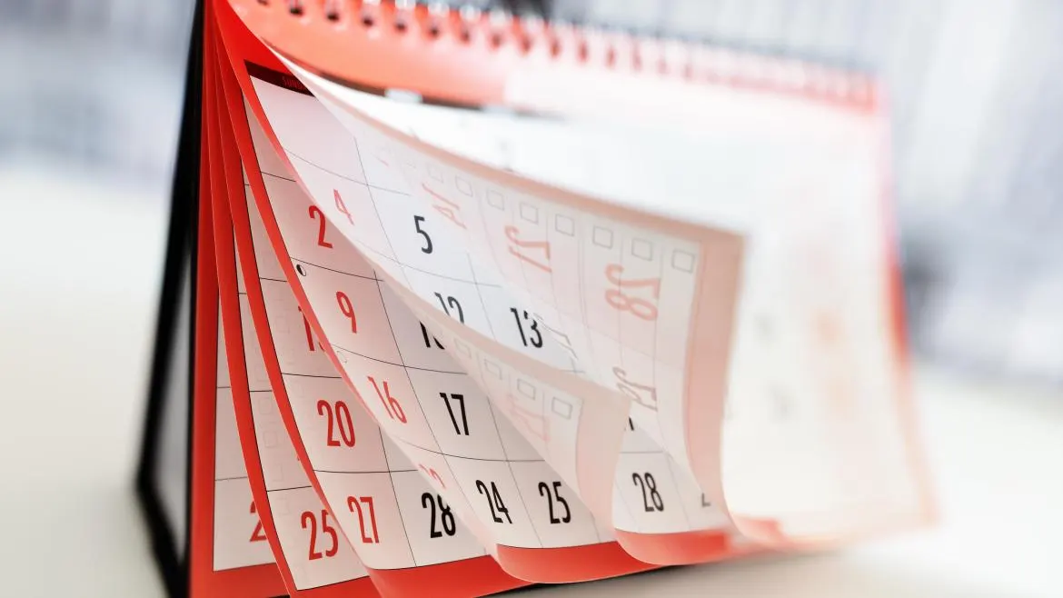 Imagen de archivo de un calendario Calendario laboral: Días festivos y puentes en septiembre