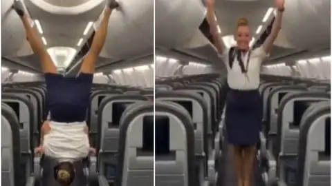El vídeo viral de la 'azafata acróbata' que revoluciona las redes El vídeo viral de la 'azafata acróbata' que revoluciona las redes