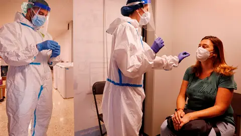 Varios vecinos del barrio del Remei de Vic (Barcelona), hacen cola en el Paseo de la Generaliata, donde el departamento de Salud realiza cribados masivos de PCR, Varios vecinos del barrio del Remei de Vic (Barcelona), hacen cola en el Paseo de la Generaliata, donde el departamento de Salud realiza cribados masivos de PCR,