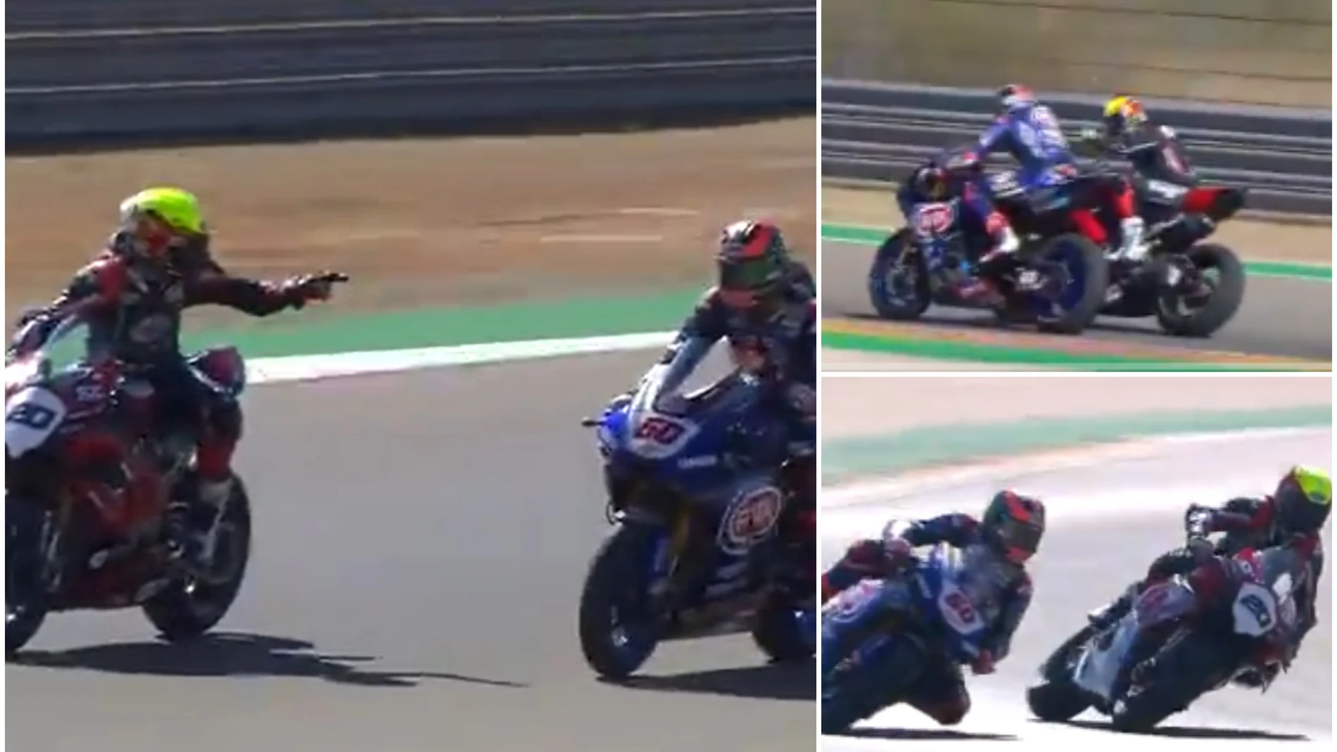 Dos pilotos se persiguen para pegarse en plena competición de Superbikes en Aragón Dos pilotos se persiguen para pegarse en plena competición de Superbikes en Aragón
