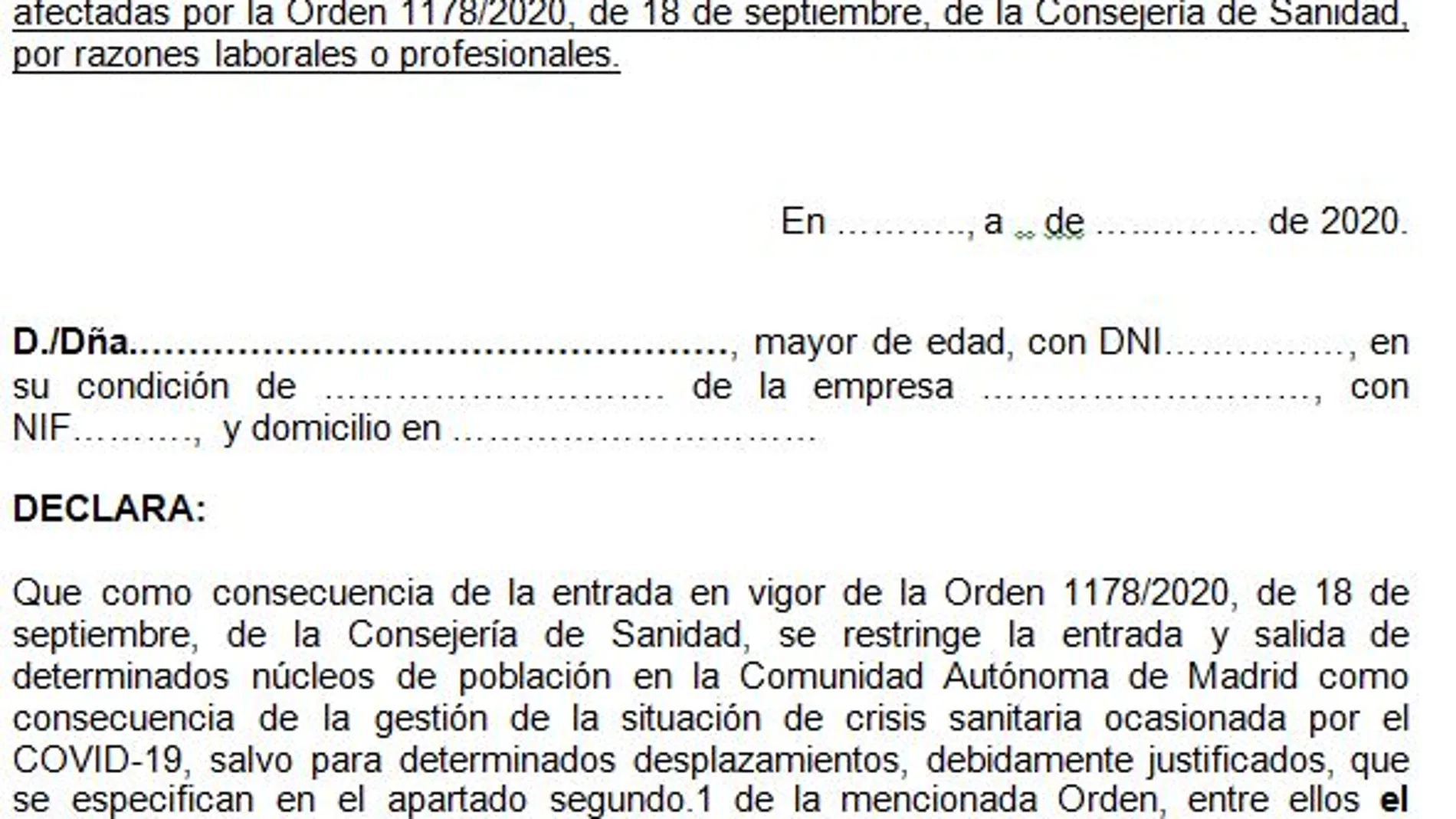 Justificante de movilidad covid para la Comunidad de Madrid por motivos laborales para descargar Justificante de movilidad covid para la Comunidad de Madrid por motivos laborales para descargar
