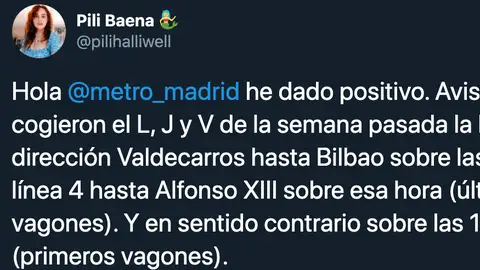 Usuaria del Metro de Madrid positivo en coronavirus Usuaria del Metro de Madrid positivo en coronavirus