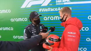 La emotiva sorpresa de Mick Schumacher a Hamilton despu&eacute;s de que igualase el r&eacute;cord de 91 victorias de su padre