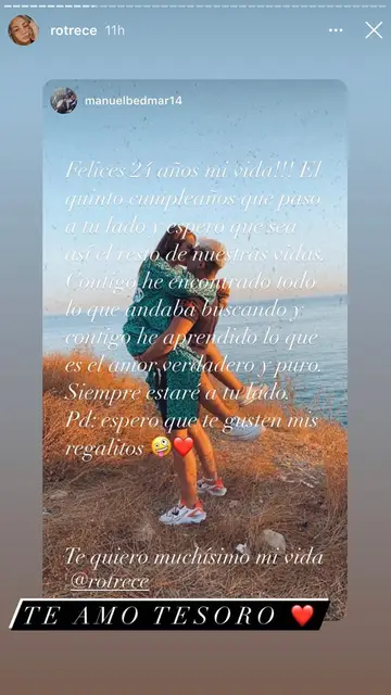 La romántica felicitación de Manuel Bedmar a Rocío Flores por su 24 cumpleaños POR SU 24 CUMPLEAÑOS