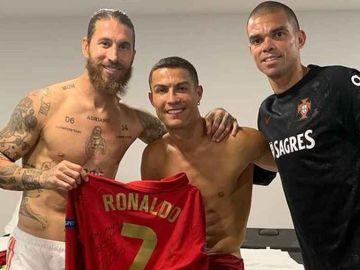 Sergio Ramos, Pepe y Cristiano tras el España - Portugal