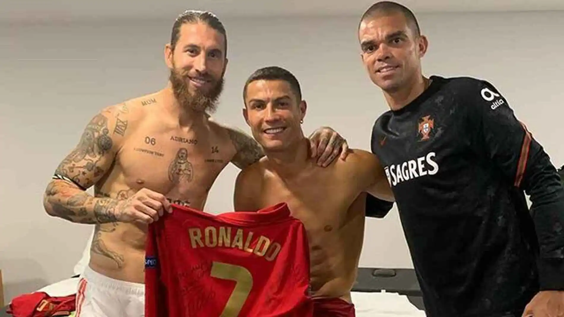 Sergio Ramos, Pepe y Cristiano tras el España - Portugal Sergio Ramos, Pepe y Cristiano tras el España - Portugal