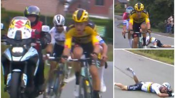 La caída de Julian Alaphilippe tras chocar con una moto en el Tour de Flandes