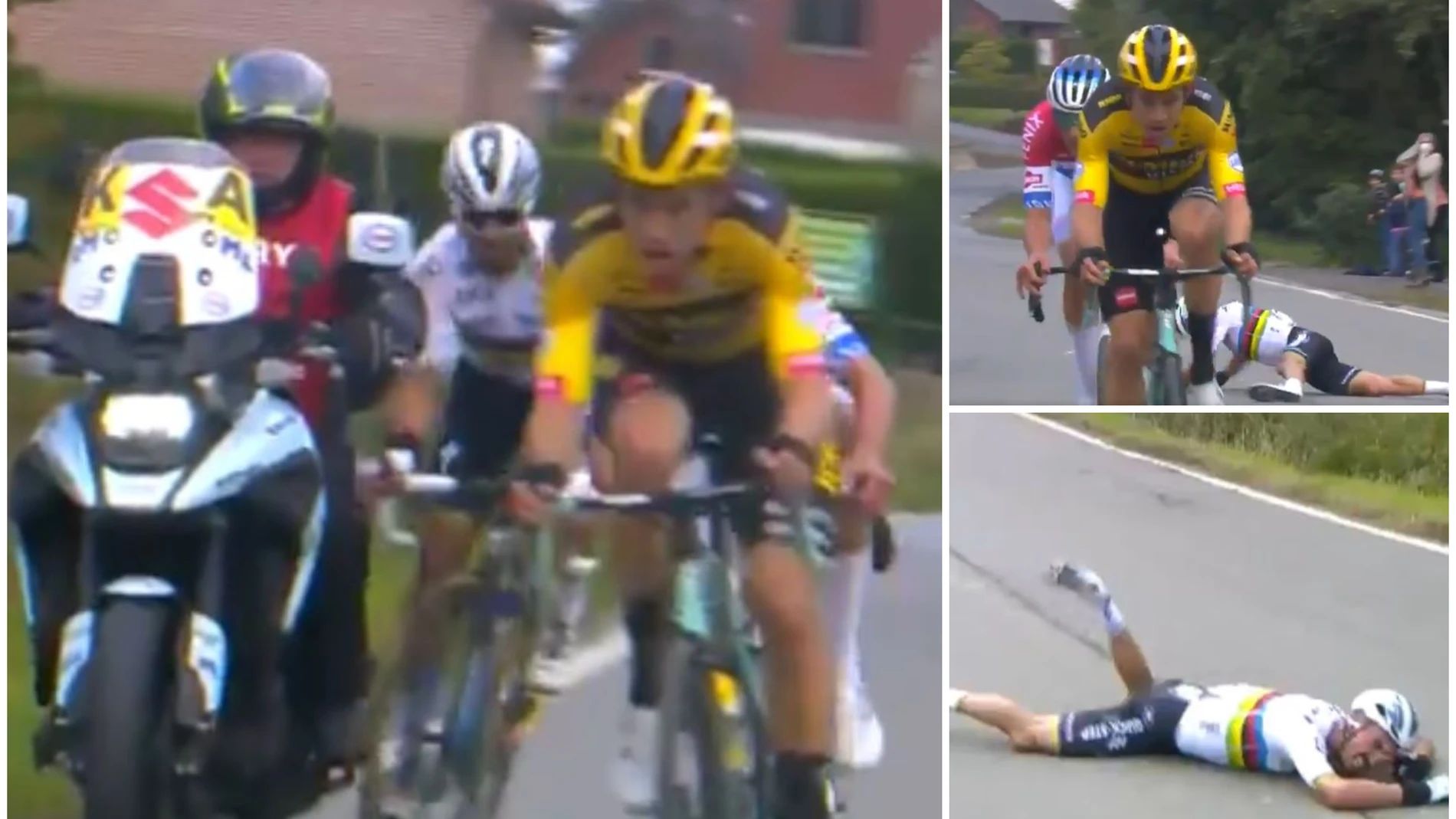 La caída de Julian Alaphilippe tras chocar con una moto en el Tour de Flandes La caída de Julian Alaphilippe tras chocar con una moto en el Tour de Flandes