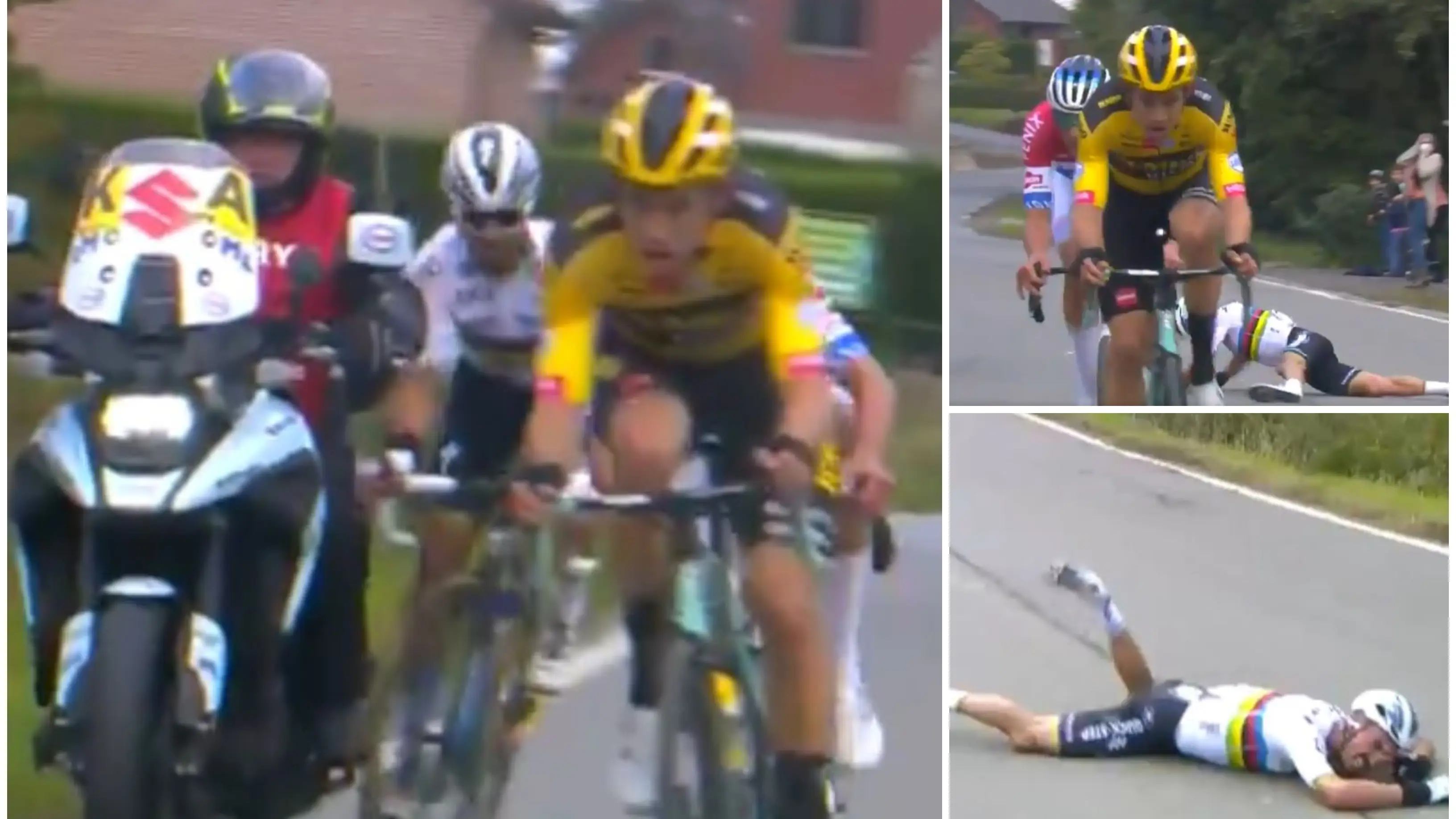 La caída de Julian Alaphilippe tras chocar con una moto en el Tour de Flandes La caída de Julian Alaphilippe tras chocar con una moto en el Tour de Flandes