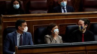 Pedro S&aacute;nchez, Carmen Calvo y Pablo Iglesias