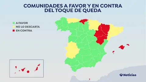 Qué comunidades autónomas estarían a favor del 'toque de queda' para combatir el coronavirus en España Qué comunidades autónomas estarían a favor del 'toque de queda' para combatir el coronavirus en España