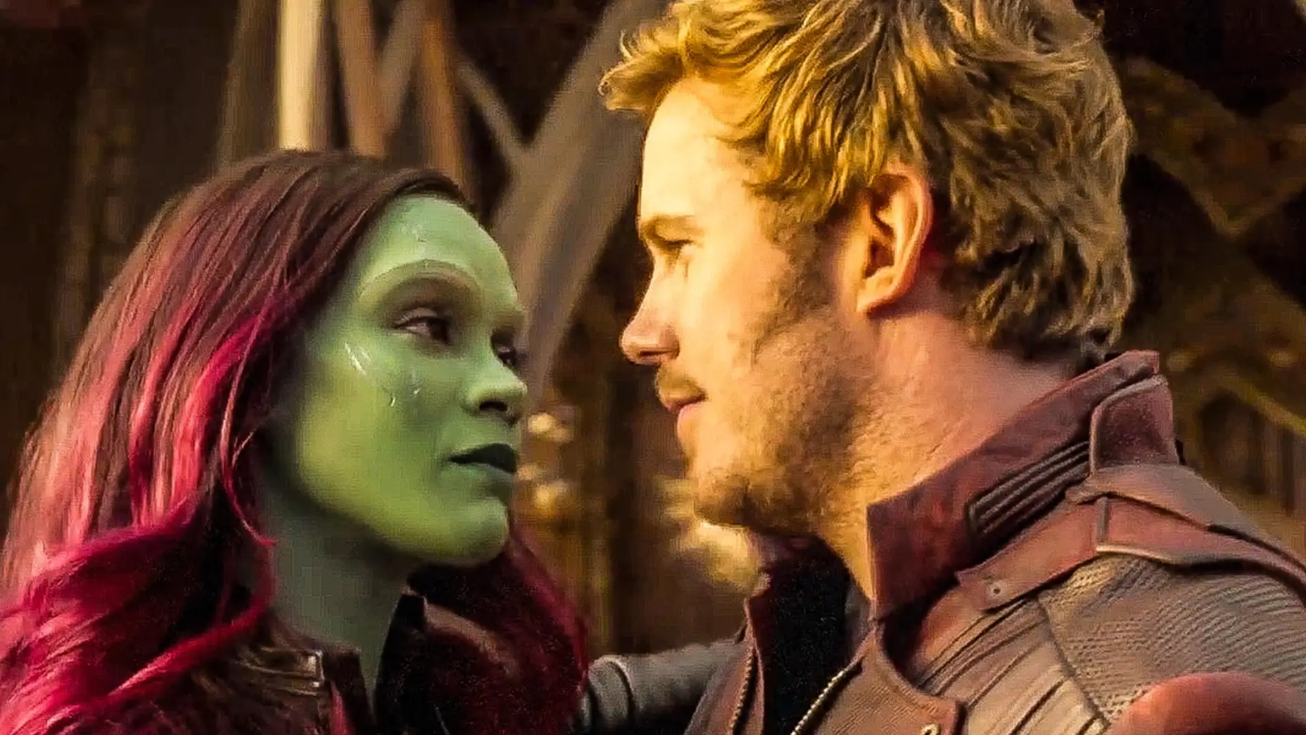 Zoe Saldana y Chris Pratt como Gamora y Star-Lord en 'Guardianes de la Galaxia'
