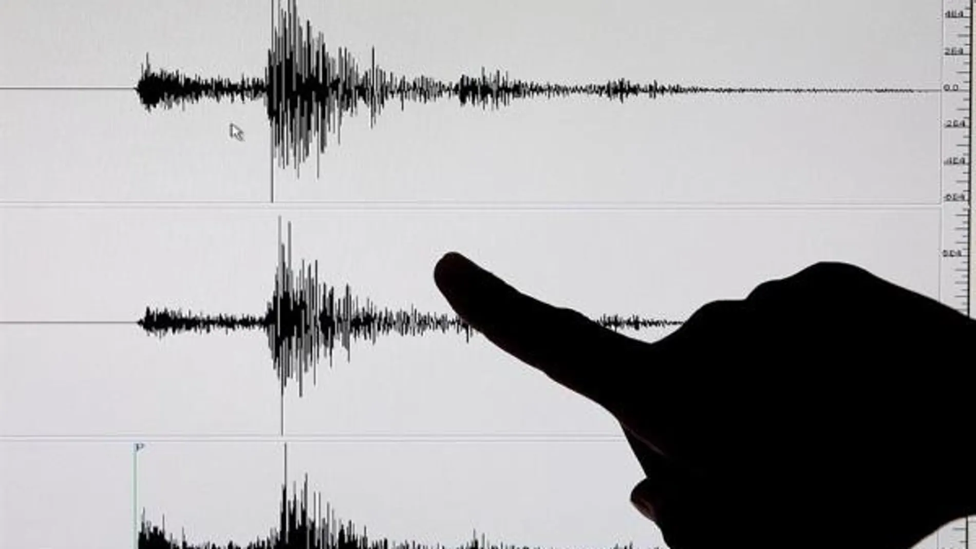 Imagen de archivo de un terremoto en un sismógrafo Imagen de archivo de un terremoto en un sismógrafo