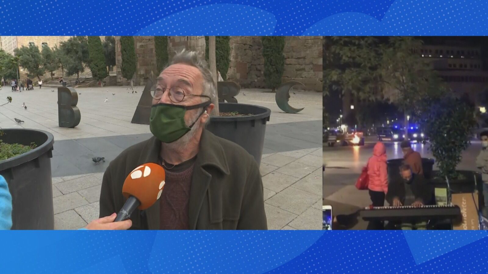  El músico del vídeo viral que tocaba durante los disturbios de Barcelona: 