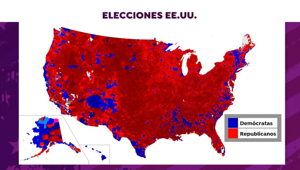 El mapa que refleja cómo se divide el voto republicano y demócrata por zonas en las elecciones de Estados Unidos 