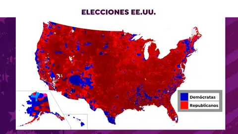 El mapa que refleja cómo se divide el voto republicano y demócrata por zonas en las elecciones de Estados Unidos El mapa que refleja cómo se divide el voto republicano y demócrata por zonas en las elecciones de Estados Unidos