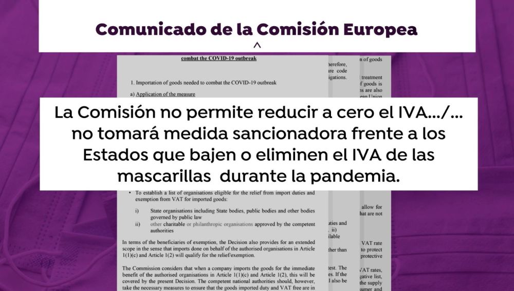 El comunicado de abril de la Comisión Europea en el que permitía bajar el IVA de las mascarillas