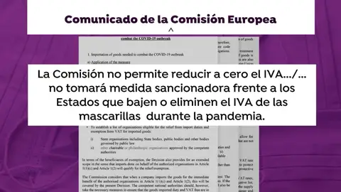 El comunicado de abril de la Comisión Europea en el que permitía bajar el IVA de las mascarillas El comunicado de abril de la Comisión Europea en el que permitía bajar el IVA de las mascarillas
