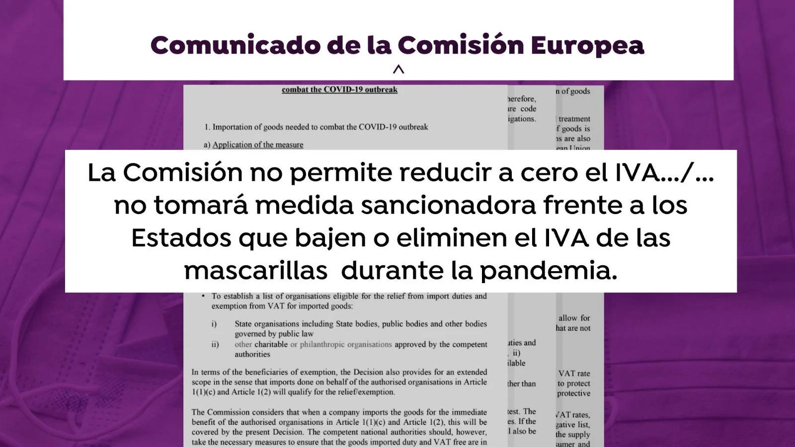 El comunicado de abril de la Comisión Europea en el que permitía bajar el IVA de las mascarillas El comunicado de abril de la Comisión Europea en el que permitía bajar el IVA de las mascarillas