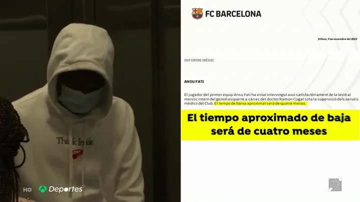 Ansu Fati, operado con &eacute;xito del menisco interno, estar&aacute; 4 meses de baja