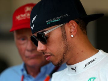 Lewis Hamilton, con Niki Lauda