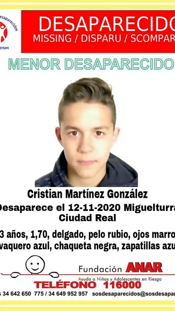 Cristian Martínez González, menor desaparecido en Miguelturra Cristian Martínez González, menor desaparecido en Miguelturra