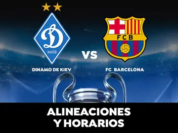 Dinamo Kiev - Barcelona: Alineaciones, horario y dónde ver el partido de hoy de la Champions League en directo Dinamo Kiev - Barcelona: Alineaciones, horario y dónde ver el partido de hoy de la Champions League en directo