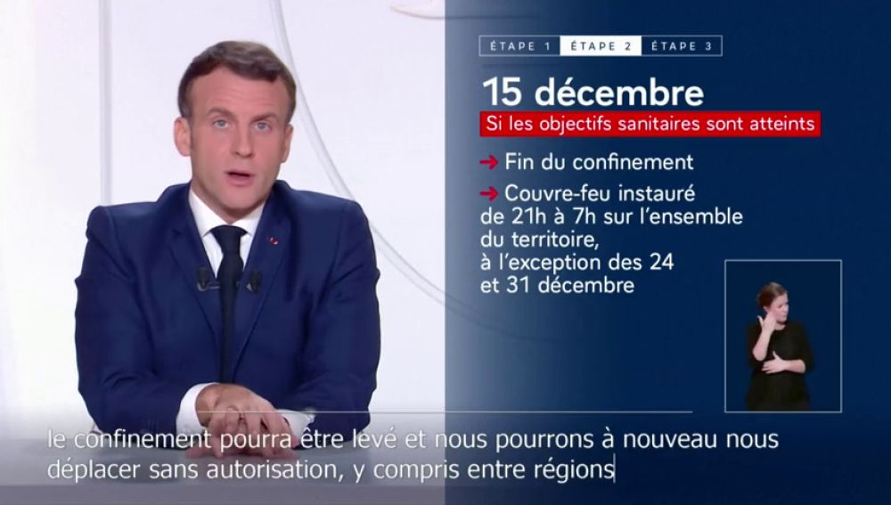 Macron ofrece el final del confinamiento en Francia a mediados de diciembre si bajan los casos de coronavirus