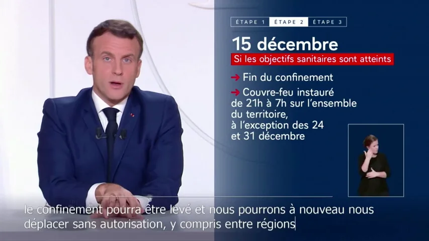 Macron ofrece el final del confinamiento en Francia a mediados de diciembre si bajan los casos de coronavirus