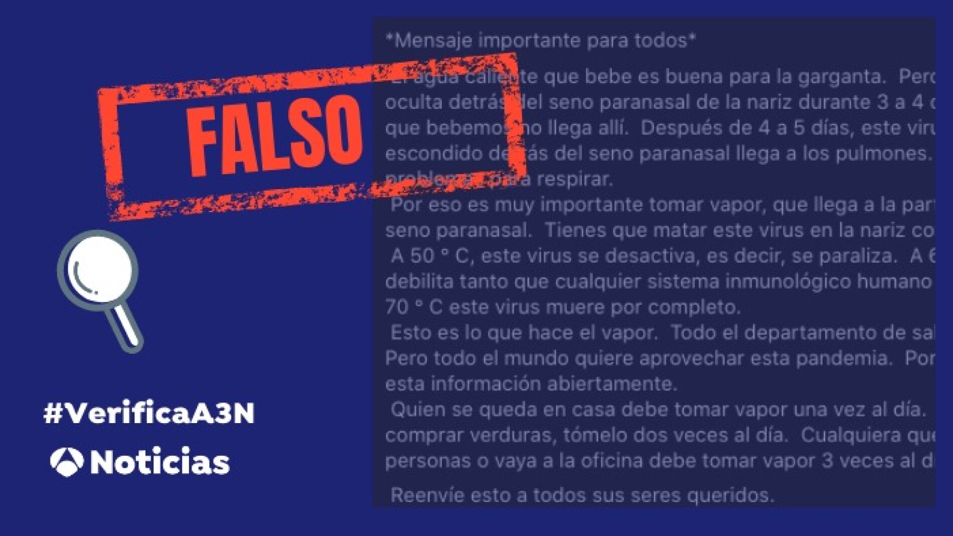El vapor no elimina el coronavius 