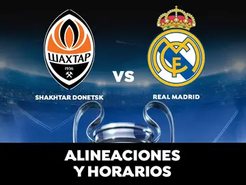 Shakhtar Donetsk - Real Madrid: Horario, alineaciones y dónde ver el partido de Champions League en direct Shakhtar Donetsk - Real Madrid: Horario, alineaciones y dónde ver el partido de Champions League en direct