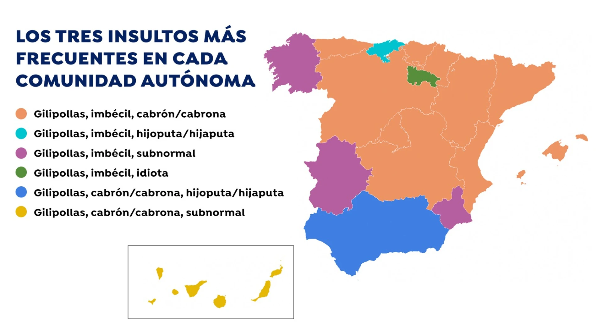 El mapa de los insultos en España: cuáles son los improperios más utilizados por comunidad autónoma El mapa de los insultos en España: cuáles son los improperios más utilizados por comunidad autónoma