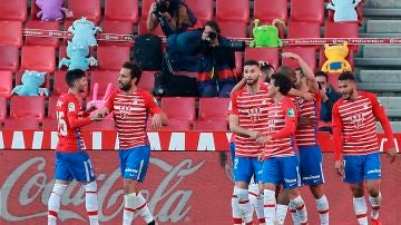 Los jugadores del Granada celebran un gol ante el Betis