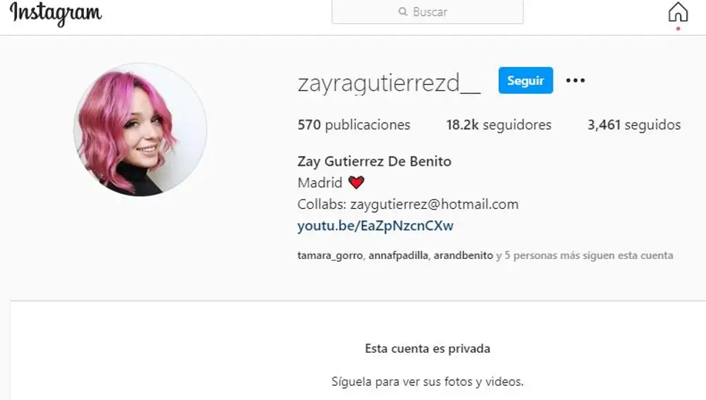 Cuenta de Instagram de Zayra Gutiérrez