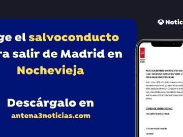 Imagen del salvoconducto para desplazarse de Madrid por Nochevieja