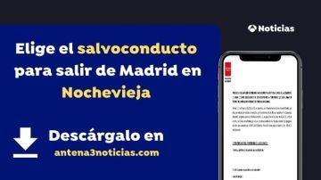 Imagen del salvoconducto para desplazarse de Madrid por Nochevieja