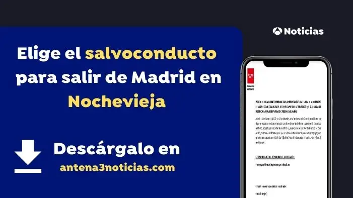 Imagen del salvoconducto para desplazarse de Madrid por Nochevieja Imagen del salvoconducto para desplazarse de Madrid por Nochevieja
