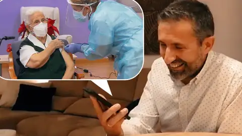 Araceli confiesa a su nieto que ha tenido que "hacerse la fuerte" en el momento de la vacunación contra el coronavirus Araceli confiesa a su nieto que ha tenido que "hacerse la fuerte" en el momento de la vacunación contra el coronavirus