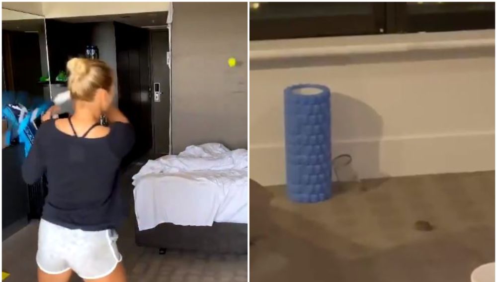 Yulia Putintseva entrena en su habitación antes del Open de Australia