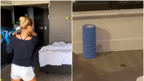 Yulia Putintseva entrena en su habitación antes del Open de Australia Yulia Putintseva entrena en su habitación antes del Open de Australia