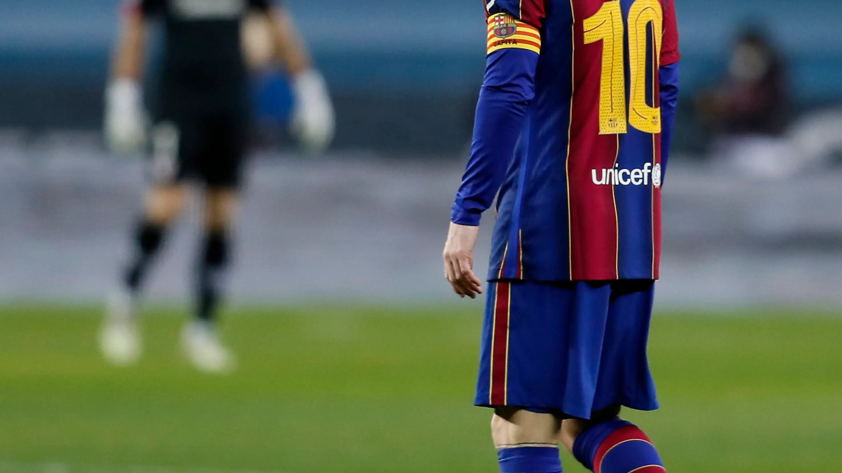 Leo Messi, cabizbajo en la Supercopa de España Leo Messi, cabizbajo en la Supercopa de España