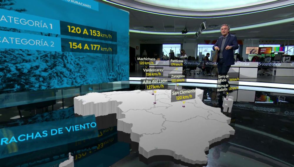 El mapa 3D de los vientos huracanados en España